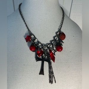 Funky fun red and gun metal gray necklace